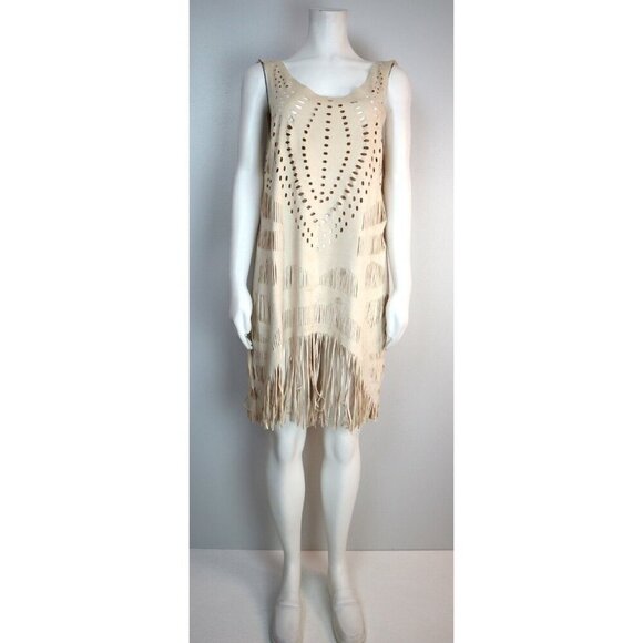 WOMEN'S BEIGE FRINGE CUT-OUT DRESS - COCO & CARMEN - SIZE S/M - Picture 2 of 12